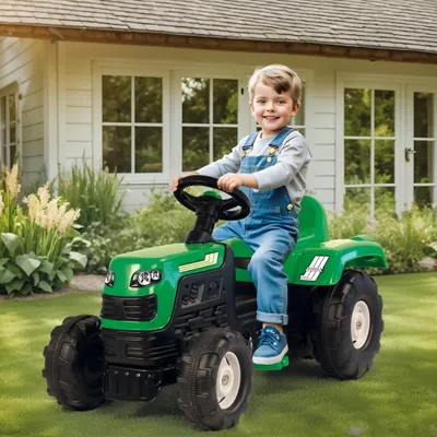 Produktbild von Dolu Trettraktor Grün mit leichtgängigen Pedalen, bequemem Sitz und robusten Rädern