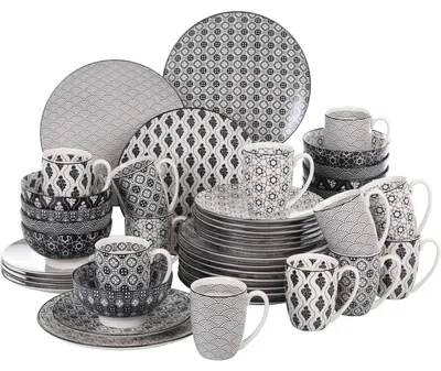 Produktbild von Kombiservice 48-teilig für 12 Personen, Porzellan, Rund, Schwarz + Creme
