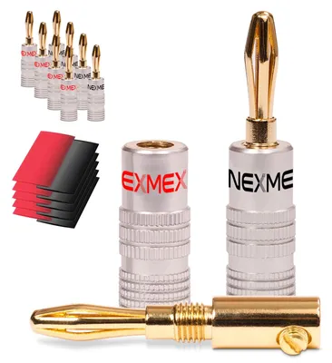 Produktbild von 10x NEXEMX Bananenstecker 24K vergoldet mit Schrumpfschlauch High End Bananas