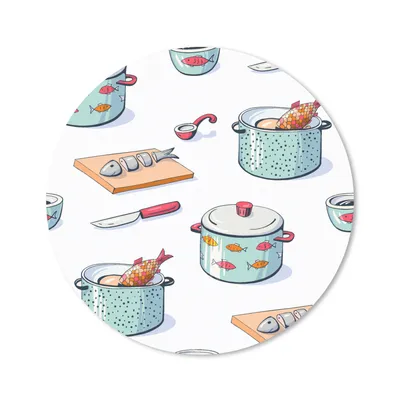 Produktbild von MuchoWow® Mauspad Mousepad Muster - Kochen - Fisch - Pfanne 30x30 cm - Mousepads - Maus Mat - Pad - Mausunterlage - Tischunterlage - Schreibtischmatten
