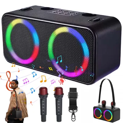 Produktbild von Karaoke-Lautsprecher, Karaoke Maschine,tragbarer Bluetooth-Lautsprecher mit 2  Mikrofonen, LED-Lichtern