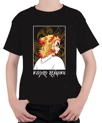 Immagine prodotto di Maglietta Kyojuro Rengoku Demon Slayer Flame Hashira Anime Gift Samurai Unisex Bambini, Nero, 128