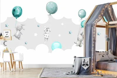 Zdjęcie produktu dla DECO WALLS fototapeta do pokoju dziecięcego królik z balonami - Wyjątkowa trwałość XXL 148x220 cm