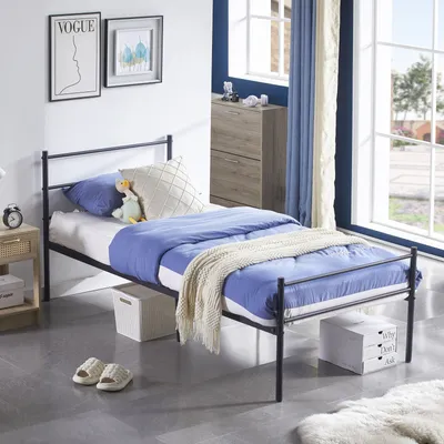 Produktbild von H.J WeDoo Metallbett Einzelbett Metall Bettrahmen mit Lattenrost Gästebett für 90 x 190 cm Matratze  Bett Rahmen Jugendbett für Gästezimmer Schlafzimmer Schwarz