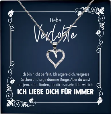 Produktbild von 22Feels Echt Silber Halskette - Geschenk Verlobte Schmuck Set Verlobung Valentinstag für Sie Geburtstag Frauen - Herz Anhänger, Karte