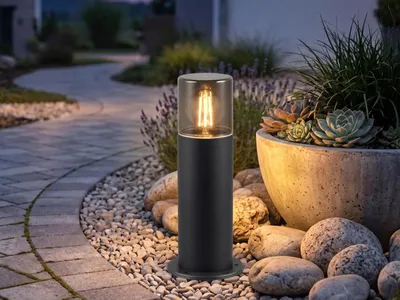 Produktbild von LED Außen Sockelleuchte Schwarz & Rauchfarbig, Garten Wegbeleuchtung Höhe 30cm