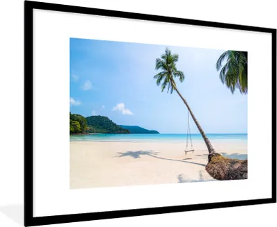 Produktbild von MuchoWow® MuchoWow® Gerahmtes Poster Strand - Palmen - Schaukel 90x60 cm - Poster mit zchwarzem Bilderrahmen - Wanddekoration - Fotos