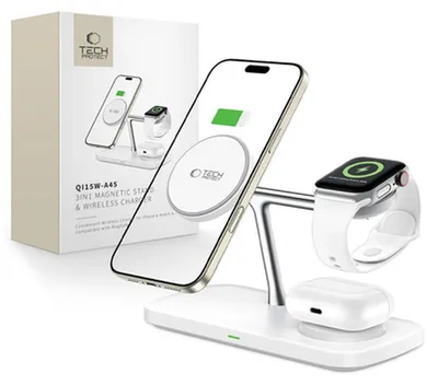 Obrázok produktu pre Tech-Protect Qi15W-A45 3v1 magnetická bezdrôtová nabíjačka Magsafe biela