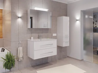Produktbild von Badmöbel Set Firenze 90 3tlg. Spiegelschrank & Seitenschrank weiß hochglanz : Weiss hochglanz