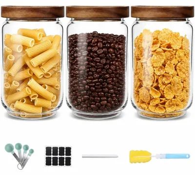 Produktbild von Set aus 3 Glas Vorratsbehältern mit Holzdeckeln - 740 ml für die Küche