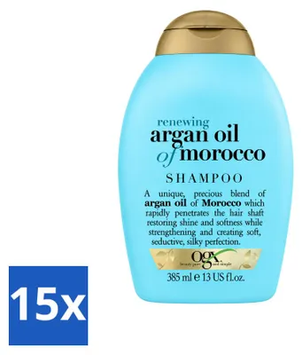 Imagen del producto de 15 champús OGX Renewing Moroccan Argan Oil, 385 ml cada uno. Paquete económico de 15 unidades
