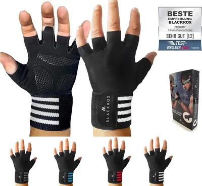 Produktbild von BLACKROX Trainingshandschuhe Vergleichssieger Fitness Handschuhe mit Handgelenkstütze Herren u. Damen, Handschuhe für Kraftsport, Gym, Weiss, Gr. M