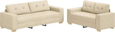 Produktbild von vidaXL 2-tlg. Sofagarnitur mit Kissen Creme Stoff