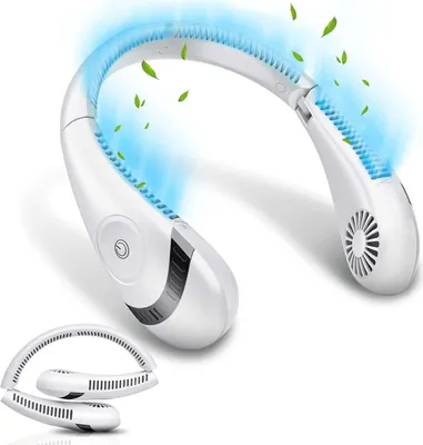 Produktbild von Mini USB-Ventilator Halsventilator, Mini Ventilator, 5000mAh Foldable Bladeless Fan, 360° Cooling, Rechargeable with 3 Speeds