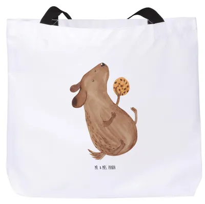 Produktbild von Mr. & Mrs. Panda Strandtasche Hund Keks - Weiß - Geschenk, Reisetasche, Sprüche, Hundeleckerli, Tote Bag, Tasche, Schultasche, glücklich, Leckerli, Hungrig, Laptoptasche