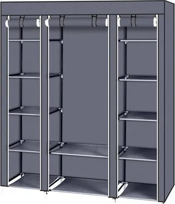 Produktbild von 69" Kleiderschrank Stoffschrank Aufbewahrung Organizer with Non-Woven Fabric Quick and Easy to Assemble Extra Strong and Durable Gray