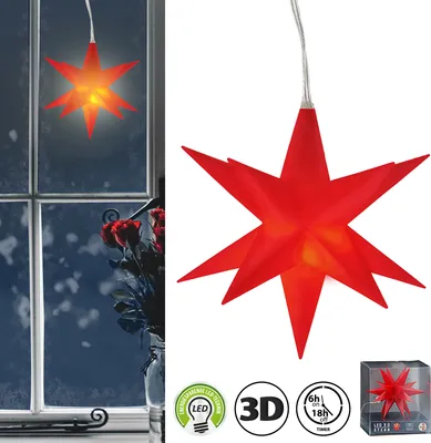 Produktbild von Leuchtstern 3D rot Ø11cm zum Aufhängen Timerfunktion Weihnachtsstern Weihnachtsbleuchtung Zackenstern