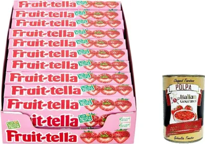 Produktbild von Fruittella Stick Erdbeere 85gr Packung mit 20 Stück+ Italian Gourmet polpa 400g
