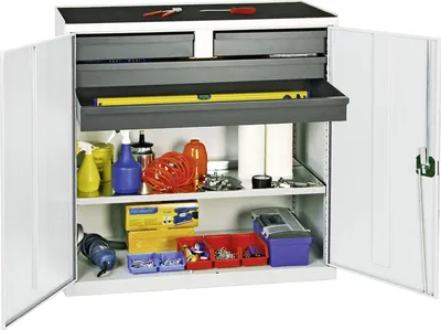 Image de Stumpf Armoire à outils et matériel série 3000 gris clair + 2 tiroirs 100 mm + 2 tiroirs 100 mm traversant + 1 tablette coulissante - 3007407