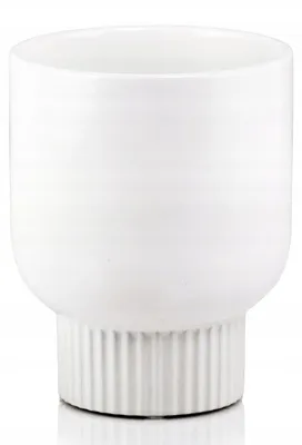 Produktbild von Geriffelter Keramik Blumentopf Weiß 13 cm rund glänzend Übertopf ohne Abflussloch 16 cm