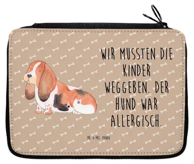 Produktbild von Mr. & Mrs. Panda Federmappe Hund Basset Hound - Hundeglück - Geschenk, Lustig, Etui, Mäppchen, Schreibmappe, Federmäppchen, Federtasche, Sprüche, Niedlich