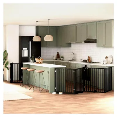 Produktbild von 10er Set Hundetor mit Tür Faltbar Schwarz 800 cm Pappelholz für Haus, Türen und Treppen