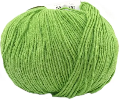 A ball of green yarn on a white background.