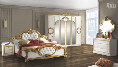 Produktbild von Barock Schlafzimmer-Set Barocco 6-teilig in Weiß/Gold