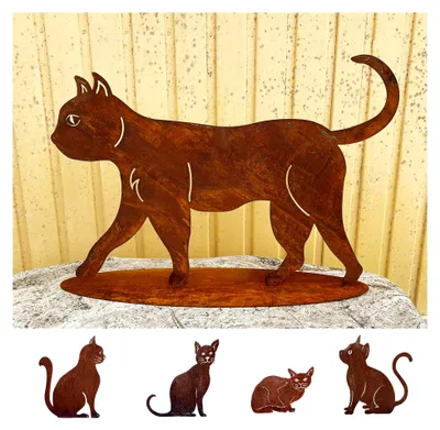 Produktbild von Laufende Gartenfigur Katze 57x40cm auf Platte aus Edelrost