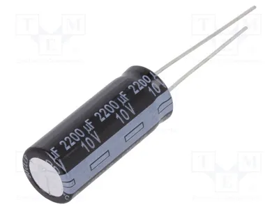 Image de 5 condensateurs : électrolytiques, 2200 µF, traversant, faible impédance, 10 VDC, référence EEUFR1A222L