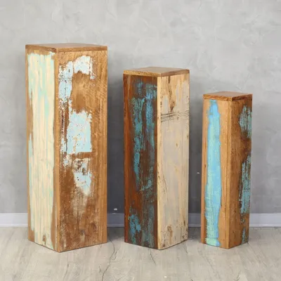 Produktbild von 3er Dekosäulen Set Säule Holzsäule Dekosäule Podest Ständer Sockel Blumenständer Holz Shabby Chic