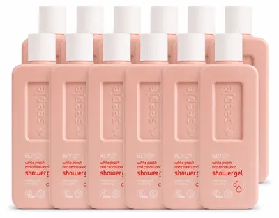 Imagen del producto de 12 unidades de gel de ducha Seepje, aroma de melocotón blanco y cedro, 300 ml. Paquete económico
