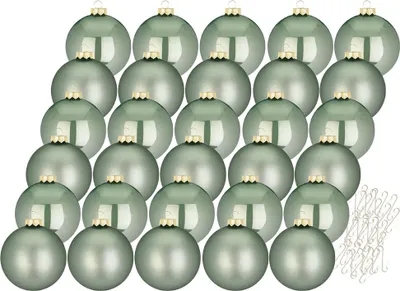 Produktbild von Weihnachtskugeln 30 Stk 6cm mild sage + 40 Haken gold