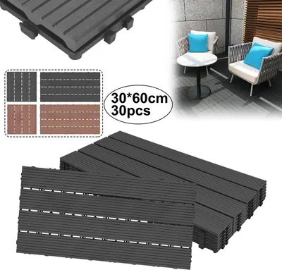 Produktbild von NAIZY 30 Stück WPC Fliesen, ca.5m² Anthrazit, Wasserfilterbar Terrassen- & Balkonfliesen Zusammenbaubar Garten Klickfliese 30x60cm
