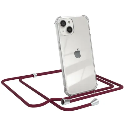 Produktbild von EAZY CASE Handykette kompatibel mit Apple iPhone 13, Handyhülle mit Umhängeband, Handykordel, Schutzhülle Clear, Band in Rot