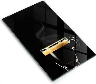 Produktbild von Glasschneideplatte - Herdabdeckplatte - 30x52 cm - Schneidebrett - Spritzschutz - Ein Glas schwarzer Kaffee