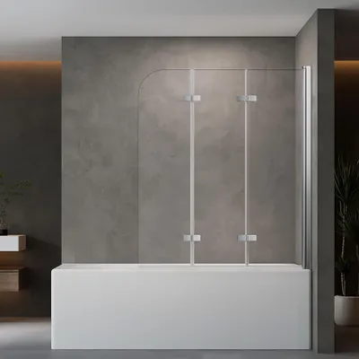 Produktbild von Duschabtrennung Faltbar Duschwand für Badewanne 120x140cm 3-Teilig Badewannenfaltwand Klar Silber Badewannenaufsatz aus ESG GLAS Duschtrennwand