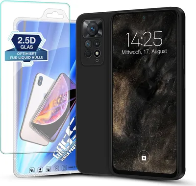 Produktbild von Hülle für Xiaomi Redmi Note 11 Pro mit 9H Displayglas Displayschutz Plus Case Cover Bumper Silikon Softgrip Schutzhülle Farbe: Schwarz