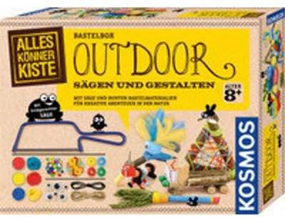 Produktbild von Kosmos 604462 AllesKönnerKiste Outdoor Sägen und Gestalten, Mit Säge und bunten Bastelmaterialien für kreative Abenteuer in der Natur, DIY-Bastelset