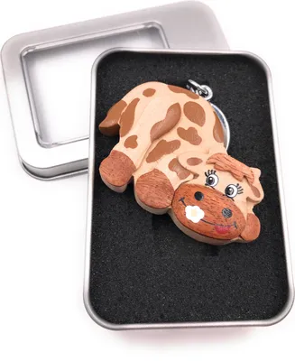 Produktbild von Schlüsselanhänger Holz Kuh Bauernhof Blume Rind Kalb Tier Milchkuh Anhänger in Geschenkbox