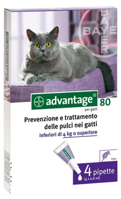 Zdjęcie produktu dla Advantage Spot On 80 – środek zapobiegający występowaniu pcheł i kleszczy dla kotów o wadze 4 kg – 4 pipety