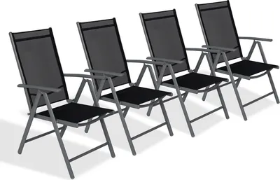 Produktbild von CCLIFE Gartenstühle Alu 4er Set,Gartenstuhl Hochlehner Klappbar, Balkonstühle 7-Fach Verstellbar bis 150kg Dunkelgaru, Modell: Breeze,CushHom