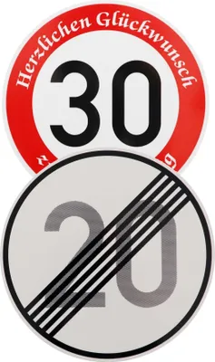 Produktbild von Original 2 x Verkehrszeichen zum 30 Geburtstag Nr. 274-30 30 km/h und Nr. 278-20 Ende 20 km/h Straßenschild Verkehrsschild Schilder Geburtstagsschild