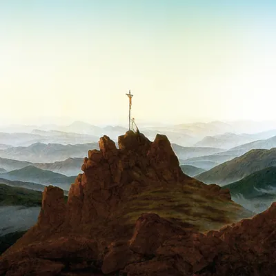 Zdjęcie produktu dla Caspar David Friedrich Art Print Obraz - Poranek w Karkonoszach, 1810, szczegół (40 x 40 cm)