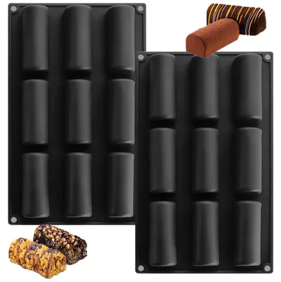 Productafbeelding van Siliconen cakevorm, 2 stuks, houtstam-look, 9 kuiltjes, zwart, 30x18x3,2 cm