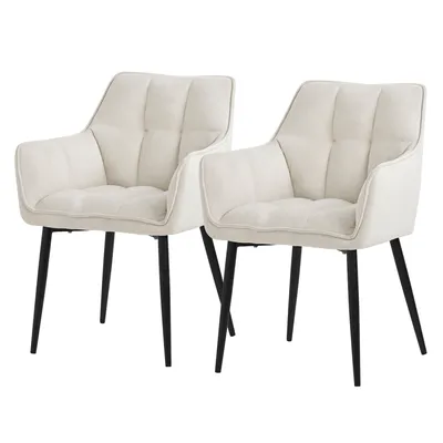 Produktbild von ML-Design 2x Esszimmerstuhl aus Frotteestoff, Creme, mit dickem gepolsterter Sitz