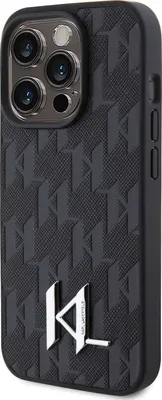 Immagine prodotto di Karl Lagerfeld Klhcp15Lpklpklk Iphone 15Pro 6.1 Czarny/Nero Custodia rigida in pelle Monogram Hot Stamp Metal Logo