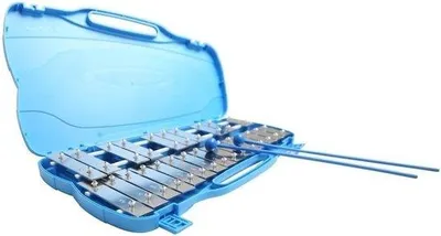 Produktbild von Glockenspiel mit 25 Metallklangplatten, chromatisch, inklusive 2 Schläger, Kunststoffetui, blau