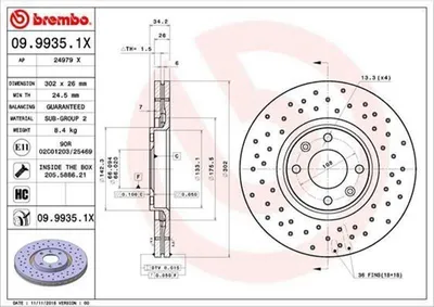 Immagine prodotto di 2x Disco freno BREMBO 09.9935.1X per PEUGEOT 207 (WA_ WC_) 307 (3A/C)