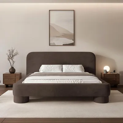 Produktbild von Polsterbett Frederico 180x200 cm Dunkelbraun Chenille – Doppelbett mit Bettkasten, Lattenrost, rundes Kopfteil